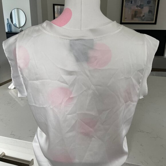 DKNY Neutral Scoop Neck Cap Sleeve Polyester Top White Sz S - Picture 5 of 8